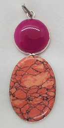 Silver Plated Double Pendant With Pink Lace And Maligano Jasper ~ 2 1/8' Long