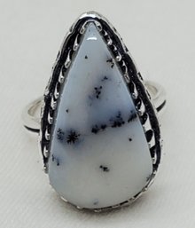 Silver Plated Size 8 Dendrite Opal Ring ~ 1' X 1/2'