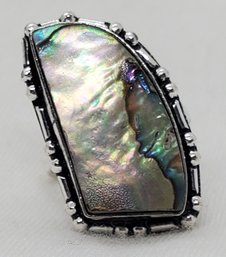 Silver Plated Size 5 Abalone Shell Ring ~ 1' X 1/2'