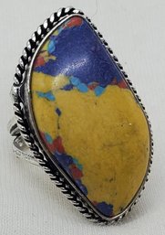 Silver Plated Size 6 Mosaic Jasper Ring ~ 1 1/8' X 5/8'