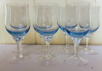 Seven Vintage Light Blue Wine Glasses
