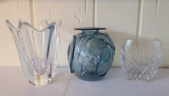 Trio Of Crystal Vases, Orrefors, Czech Crystal