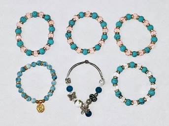 Costume Stretch Bracelet Lot - Turquoise Colored (6)
