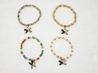 Costume Stretch Bracelet Lot - Crystals With Butterfly Charms (4)