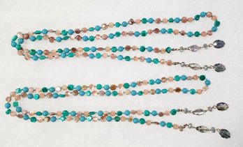 Costume Turquoise And Tan Beaded Strands (2)