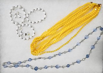 Yellow Necklace, White Bracelets, Blue Bead Necklace (5)