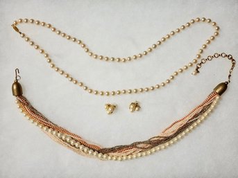 Faux Pearl Necklaces, One Is Multi-Strand (2)