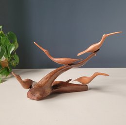C 70s Carved Burl Root Heron Sculpture