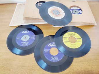 Vintage Assortment Of 45 RPM Vinyl Records In Decca Record Folio - Various Genres & Titles