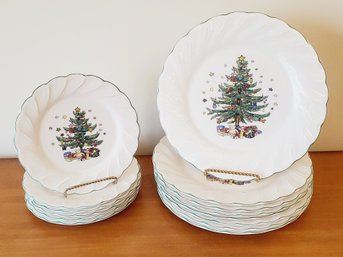 Nikko Japan Holiday Christmas Tree Ironstone Dinnerware - Eight Each Dinner & Dessert Plates