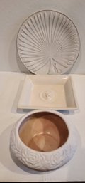 Trio Of White Ceramic Pottery, Bowls And Plate Two From Juliska