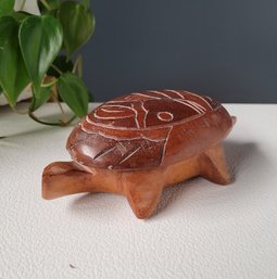 Vintage Hand Carved Turtle Lidded Trinket Box