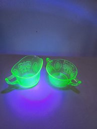 Vintage Uranium Glass Sugar Bowl And Creamer