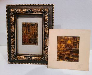 Two Hand Painted On Metal Scenes Of Paris - One Is Signed And In A Beautiful Frame - Vintage And Very Nice