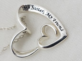 Sterling Silver Chain And Heart Pendant 'My Sister My Friend' ~ 1.85 Grams