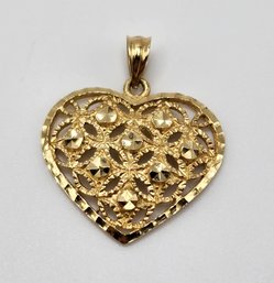 Vintage Beverly Hills Gold 14k Diamond Cut Heart Pendant