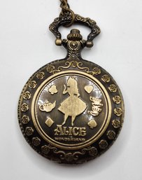 Vintage Antique Bronze Alice In Wonderland Pocket Watch