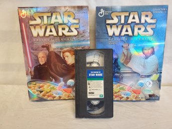 1995 Vintage Star Wars Episode 2 General Mills Sealed Cereal Boxes & 1995 VHS The Making Of Star Wars Tape