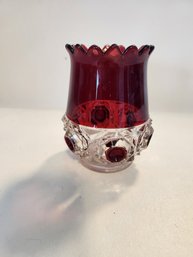 Cranberry Red & Clear Glass Vase