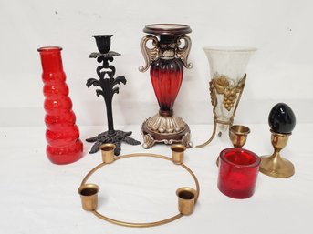 Assortment Of Candle Holders, Vases And Home Decor