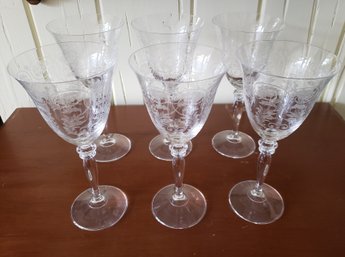 Elegant Etched Crysyal Wine Glasses Or Water Goblets