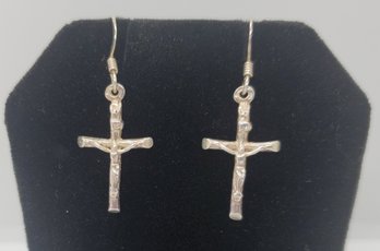 Sterling Silver Crucifixion Cross Earrings ~ 2.11 Grams
