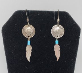 Sterling Silver Southwest Style Feather Earrings ~ 1.21 Grams