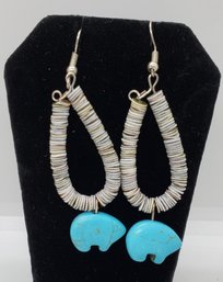 Sterling Silver Southwest Style Large Animal Turquoise Earrings ~ 10.28 Grams