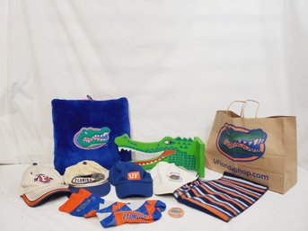 Vintage University Of Florida Gators Mixed Lot - Pillow, Caps, Wood Gator Head And More