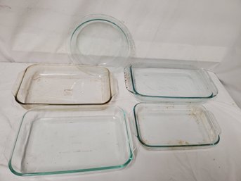 Five Glass Pyrex Baking Pans