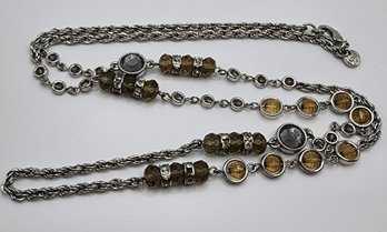 Vintage Loft Beaded Necklace With Smoky Clear Beads Link Chain