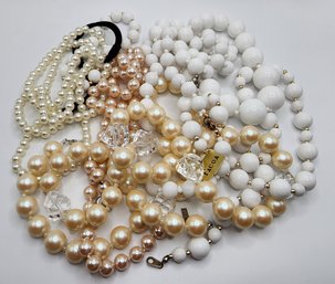 6 Assorted Vintage Faux Pearl Necklaces & Bracelet