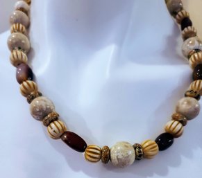 Tribal Beads And Semi Precious Stones Adorn This Beaded Necklace