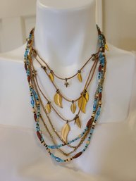 Leaves Motif Necklace Paired With Turquoise Southwestern Beaded Necklace