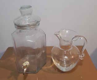 Glass Beverage Dispenser Paired With Glass Pitcher