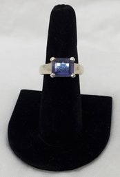 Sterling Silver Size 11 Heavy Ring With Purple Glass Stone ~ 8.24 Grams
