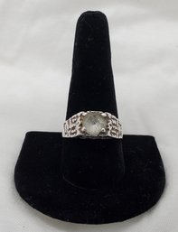 Sterling Silver Size 11 Heavy Ring With A Tourmaline That Is Broken And Loose ~ 5.07 Grams