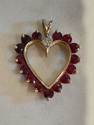 14K Diamond And Ruby Heart Pendant