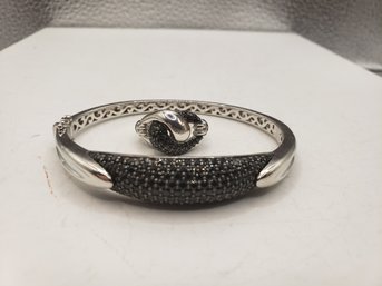 Black Pave Wide Spinel Sterling Silver Bracelet With Matching Ring