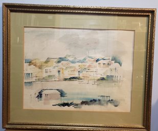 MCM Watercolor Of A Townscape By Artist Alfred Birdsey From Bermuda