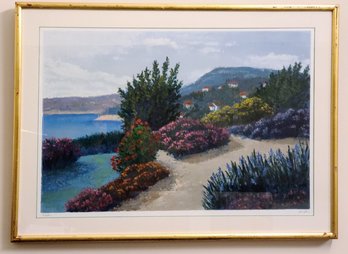 Large Glorious Scenic View Of The Mediterranean Original Work  Signed And Titled Valori By Katherine Le Clair