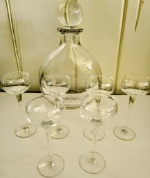Kosta Boda Wine Decanter And Six Very Cute Cordial Glasses.