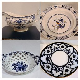 Pakhta Royalty Porcelain  Platter Cobalt Blue White With Gold Trim  From Uzbekistan Paired With Wedgewood And