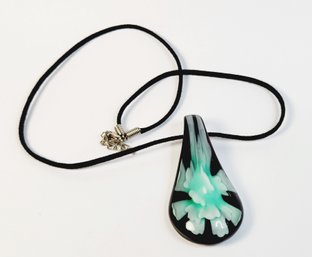 Hand Blown Glass Pendant With Rope Necklace