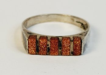 Vintage Sterling Silver With Sparkly Gold Stone  Inlay Ring