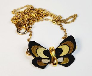 Unique Gold Tone Butterfly Pendant Necklace