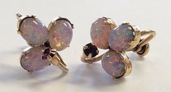 Vintage 1/20th 12K Gold Filled Earrings With Created Opals And Purple Stone ( Non Pierced )