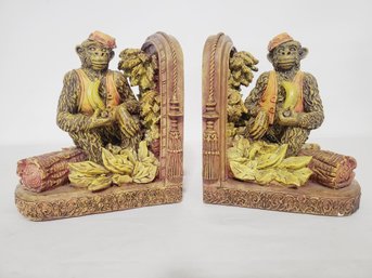 Pair Of Vintage Resin Tropical Bell Hop Monkey Bookends