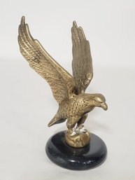 Vintage Solid Brass Flying Eagle On Black Stone Base