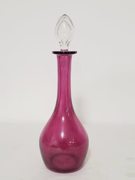 Pretty Pink Blown Glass Decanter With Clear Stopper